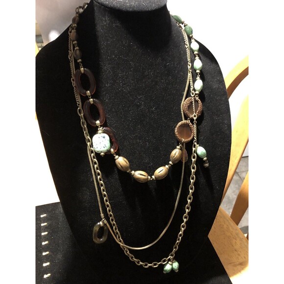 Vintage Liz Claiborne 3 Strand Faux Bead Gold Tone Chain Necklace 24”-30” - Picture 5 of 5